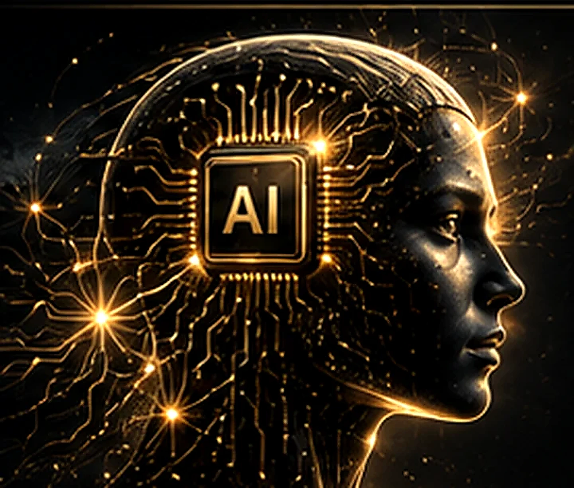 Ilustración artística original de un perfil de inteligencia artificial